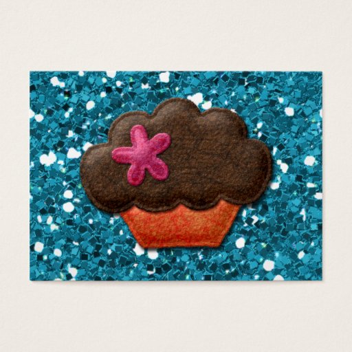 Customizable Teal Glitter and Cupcake Business Cards