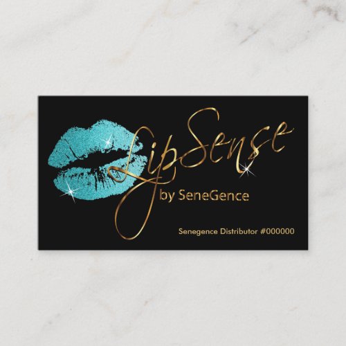 Teal Glitter and Gold Lips Business Card