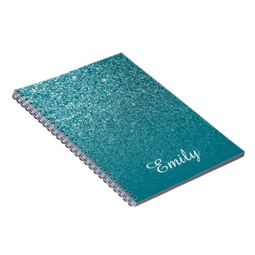 Teal Glitter and Ombre Personalized Notebook | Zazzle