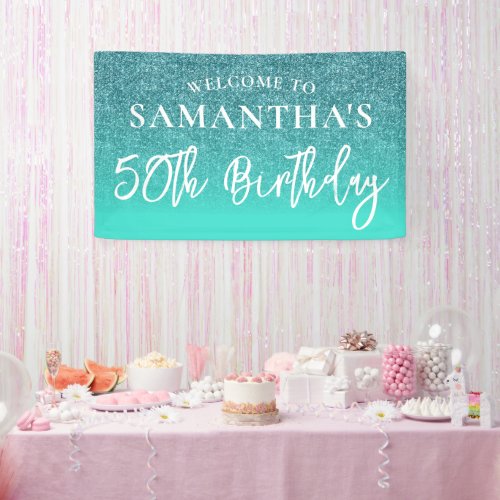 Teal Glitter and Turquoise 50th Birthday Banner