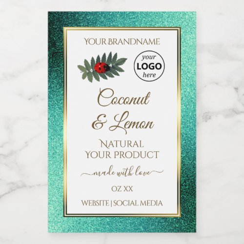 Teal Glitter and White Product Labels Ladybug Logo