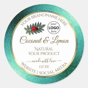 Teal Glitter and White Product Labels Ladybug Logo