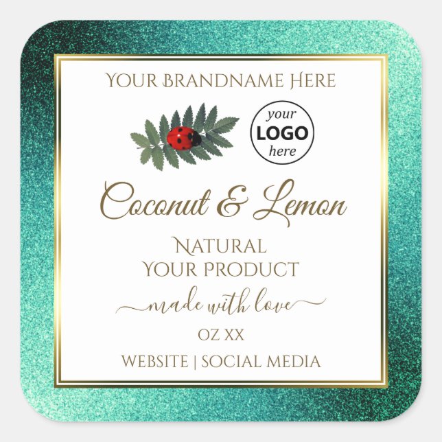 Teal Glitter and White Product Labels Ladybug Logo (Front)