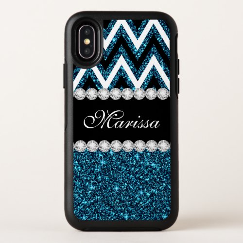 Teal Glitter BW Chevron Otterbox iPhone X Case