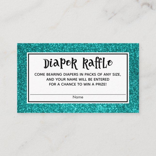 Teal Glitter Baby Shower Diaper Raffle Cards (Front)
