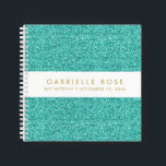 Teal Glitter Bat Mitzvah Autograph Guestbook Notebook<br><div class="desc">Aqua Turquoise Teal Blue Glitter (printed image) with a white stripe on the cover of a personalized autograph book style guest book with space for an optional Hebrew name, or any text you want. A teal blue sparkly-looking party accessory for a Bat Mitzvah, Sweet 16, Quinceanera or Birthday party, or...</div>