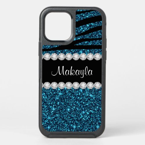 Teal Glitter Black Zebra Otterbox iPhone 12 Case