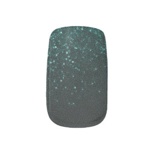 Teal Glitter Cascade: Black and Teal Gradient  Minx Nail Art