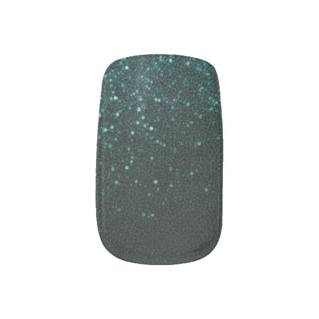 Teal Glitter Cascade: Black and Teal Gradient  Minx Nail Art (Right Thumb)