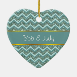 Teal Glitter Ceramic Ornament