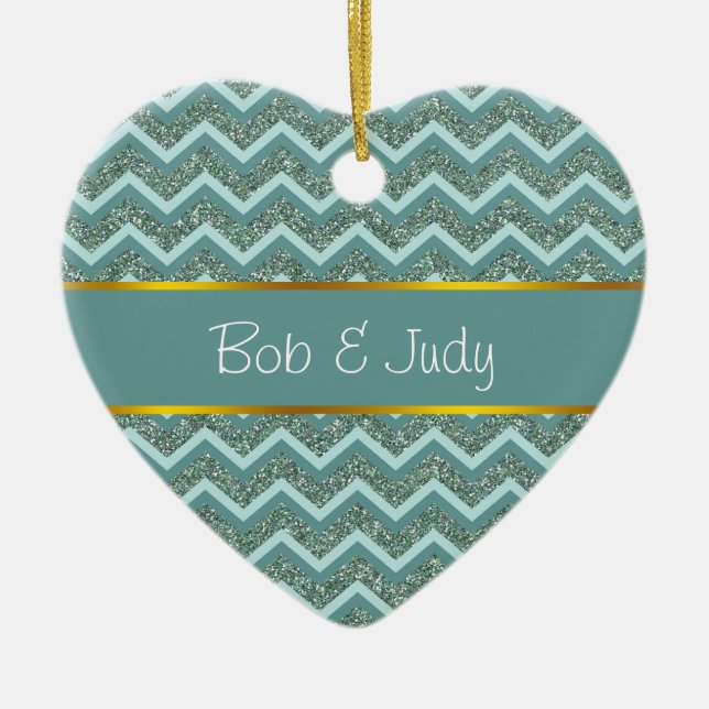 Teal Glitter Ceramic Ornament (Front)