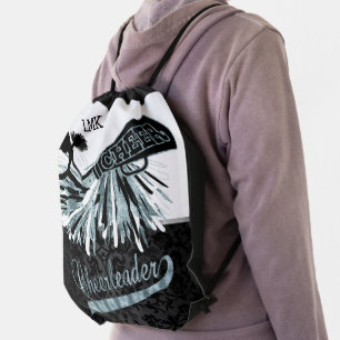 Teal Glitter Cheerleader with Pom Poms Drawstring Bag