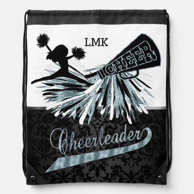 Teal Glitter Cheerleader with Pom Poms   Drawstring Bag (Front)