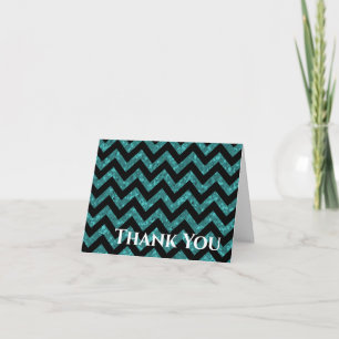 Teal Glitter Chevron Folded Thank You Card