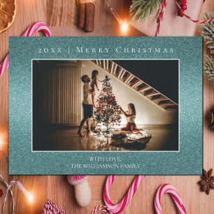 Teal Glitter Christmas Photo Card