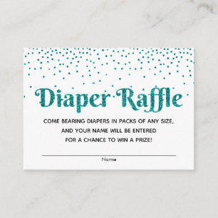 Teal Glitter Confetti Diaper Raffle Ticket Cards