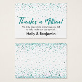 Teal Glitter Confetti Script Thanks a Million Card (Front & Back)