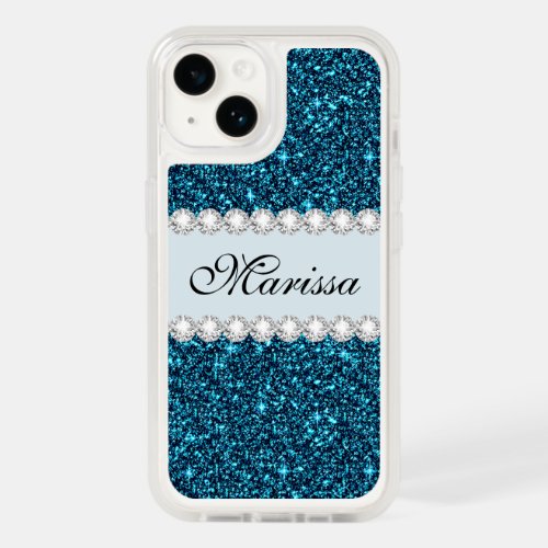 Teal Glitter Custom OtterBox iPhone 14 Case