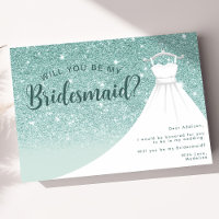 Teal Glitter Dress Will You Be My Bridesmaid
