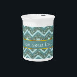 Teal Glitter Drink Pitcher<br><div class="desc">We are celebrating the New 2013 color trends in this fun teal zigzag pattern with sparkly glitter - We have left all of the images used in this design customizable - You can play with them to your hearts content- Click the orange 'Customize This' button and highlight the image you...</div>