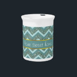 Teal Glitter Drink Pitcher<br><div class="desc">We are celebrating the New 2013 color trends in this fun teal zigzag pattern with sparkly glitter - We have left all of the images used in this design customizable - You can play with them to your hearts content- Click the orange 'Customize This' button and highlight the image you...</div>
