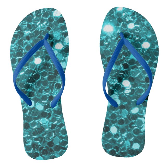 Teal Glitter Flip Flops (Footbed)