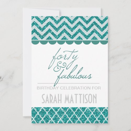 Teal Glitter Forty and Fabulous Birthday Invite
