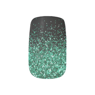 Teal Glitter Glam Black Minx Nail Art
