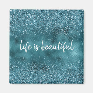 Teal Glitter Glitz sparkle glam personalized quote Magnet