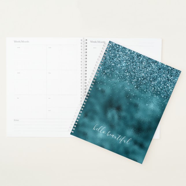 Teal Glitter Glitz sparkle glam personalized quote Planner (Display)