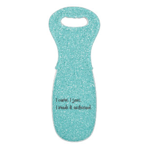Teal Glitter I Made It Awkward Wine Tote