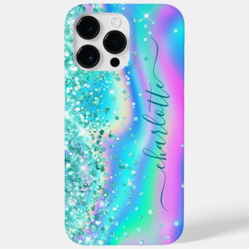 Teal Glitter Iridescent Glam Girly Signature Case_Mate iPhone 14 Pro Max Case