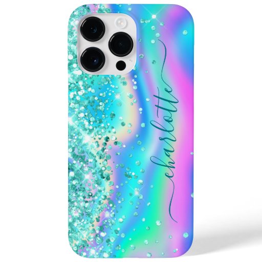 Teal Glitter Iridescent Glam Girly Signature Case-Mate iPhone 14 Pro Max Case