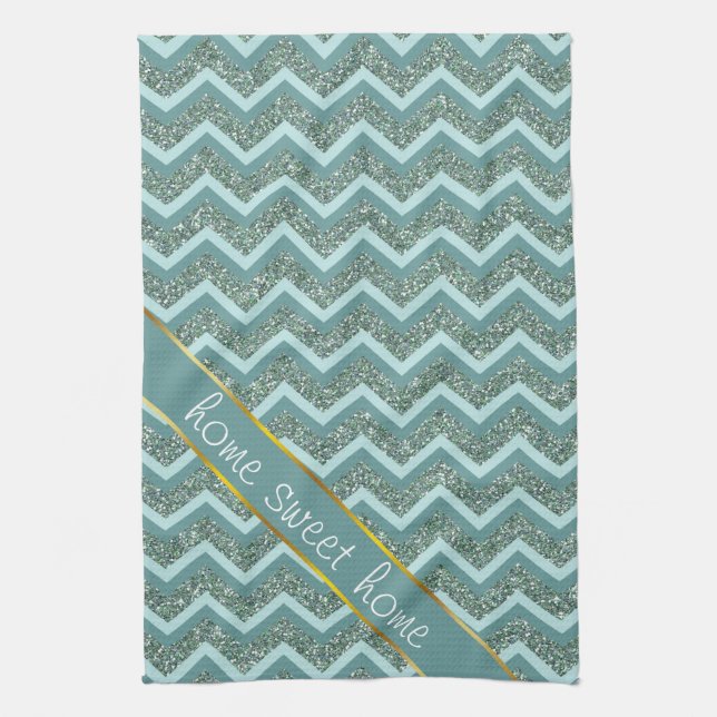 Teal Glitter Kitchen Towel (Vertical)