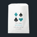 Teal Glitter Las Vegas Wedding Favor Bag<br><div class="desc">Send your wedding guests home with a sweet treat in this fully personalized favor bag featuring the names of the newlywed couple and their wedding date below black and faux teal blue green glitter card suits.</div>