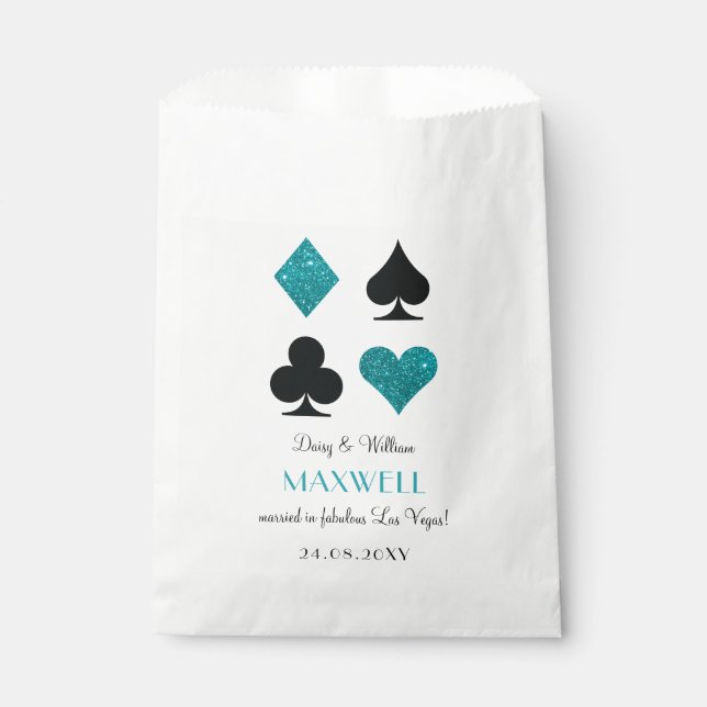 Teal Glitter Las Vegas Wedding Favor Bag (Front)