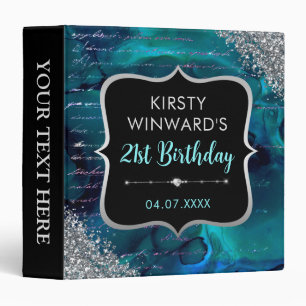 Teal Glitter Letters Birthday Party Photo Album 3 Ring Binder