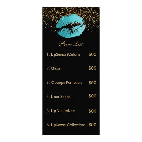 Teal Glitter Lip Price List Rack Card