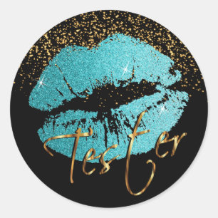 Teal Glitter Lips 3 - Tester Classic Round Sticker
