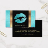 Teal Glitter Lips and Elegant Gold Business Card
