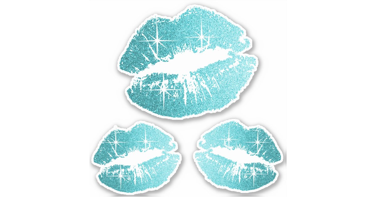 Teal Glitter Lips KissCut Sticker Zazzle