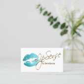 Teal Glitter Lipstick Business Card (Standing Front)