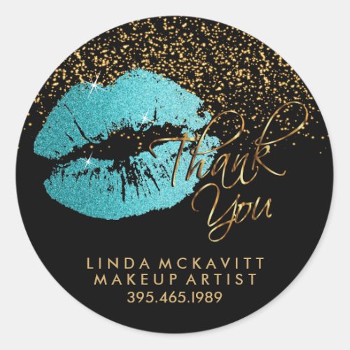Teal Glitter Lipstick _ Thank You Classic Round Sticker