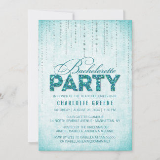 Teal Glitter Look Bachelorette Party Invitation