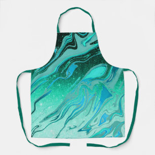 Teal glitter marble apron