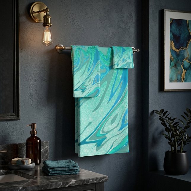Teal glitter marble bath towel set (Creator Uploaded)