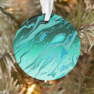 Teal glitter marble ornament