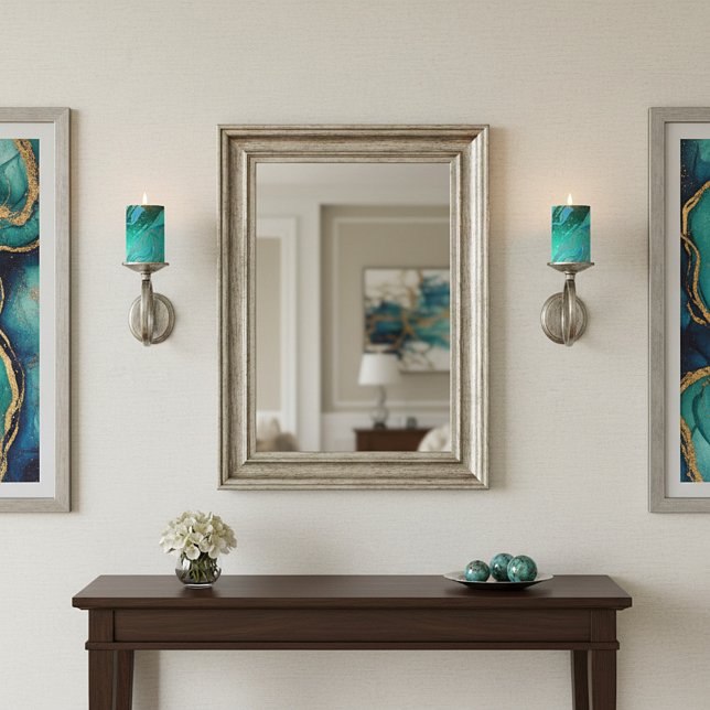 Teal glitter marble pillar candle (Creator Uploaded)