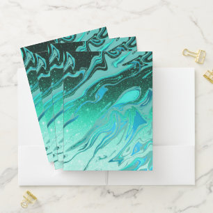 Teal glitter marble pocket folder