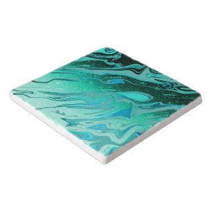 Teal glitter marble trivet